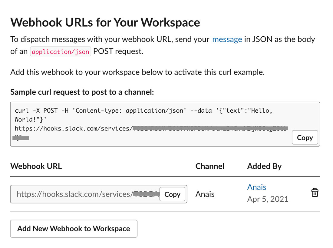 webhook for your workspace
